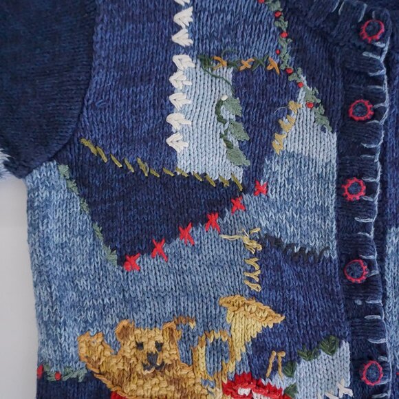 Vintage Casual Corner Blue Teddy Bear Holiday Cardigan Festive Grandmacore L - Picture 8 of 10